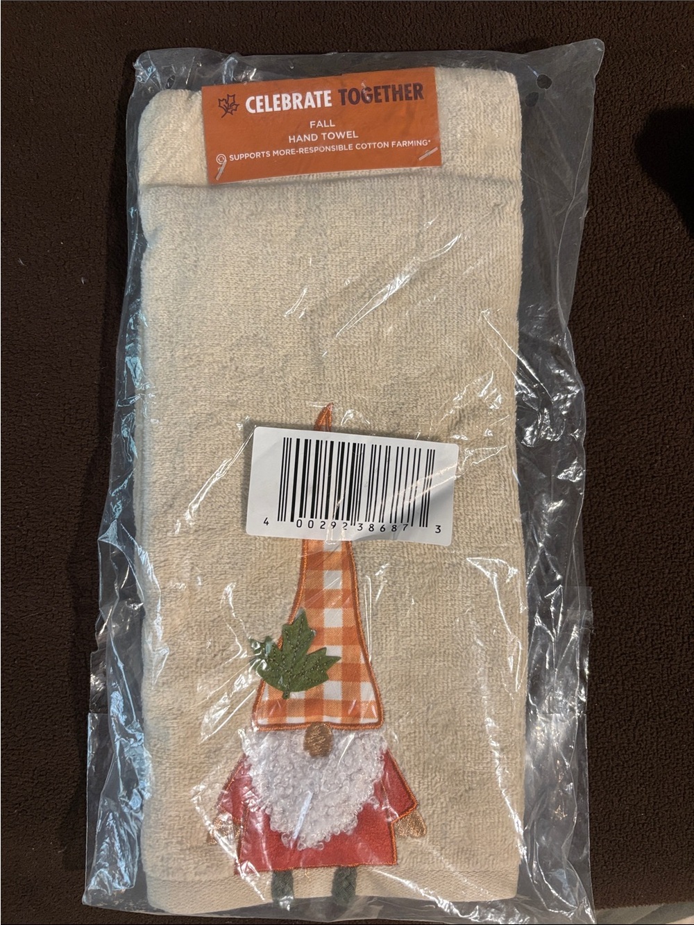 Kohl's Cream Fall Gnome Hand Towel with Orange Accents